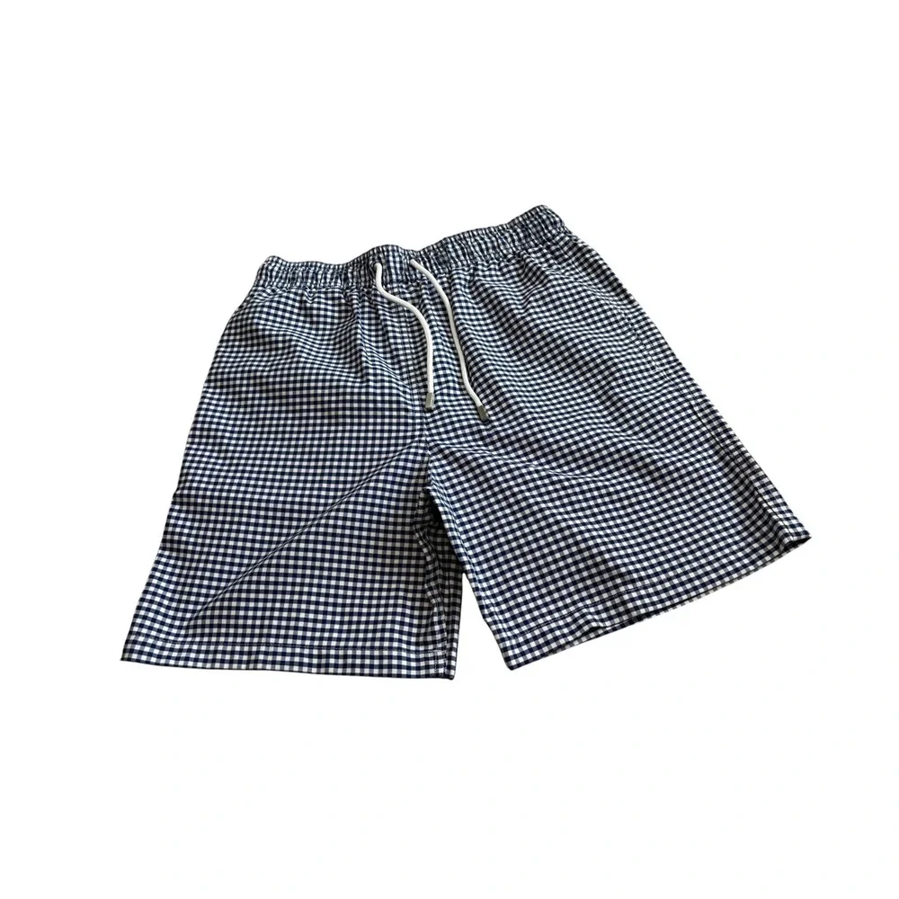 Brooks Brothers Swim Trunks Small Navy White Gingham Preppy Mesh Lined Shorts